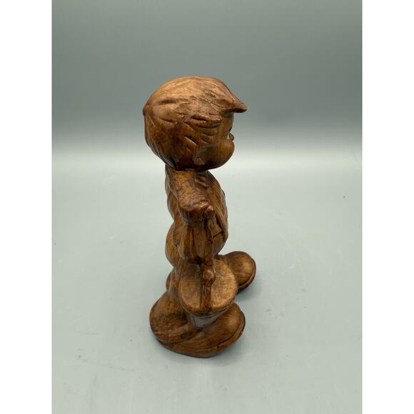 “Vintage Faux Wood Plastic Figurine 7” Boy w/ Buckets Made in Hong Kong - Picture 2 of 6